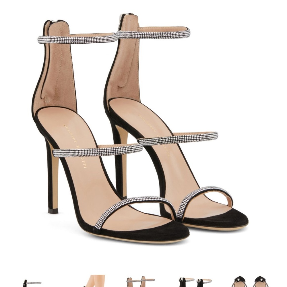 Giuseppe Zanotti Kanda Black with Silver Rhinestone Heels